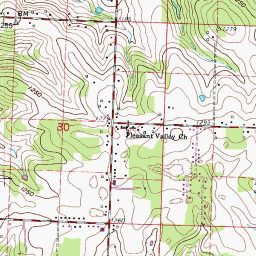 Topographic Map of Pleasant Valley Church, MO