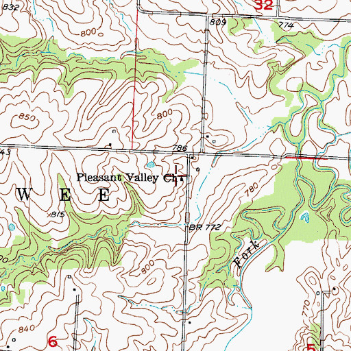 Topographic Map of Pleasant Valley Church, MO