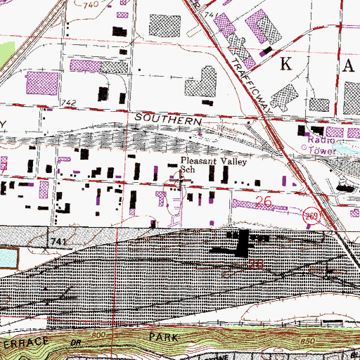 Topographic Map of Pleasant Valley School, MO