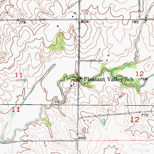 Topographic Map of Pleasant Valley School, MO