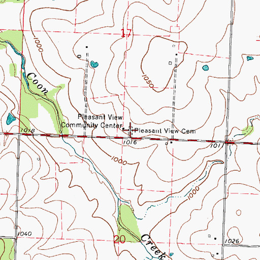Topographic Map of Pleasant View Cemetery, MO