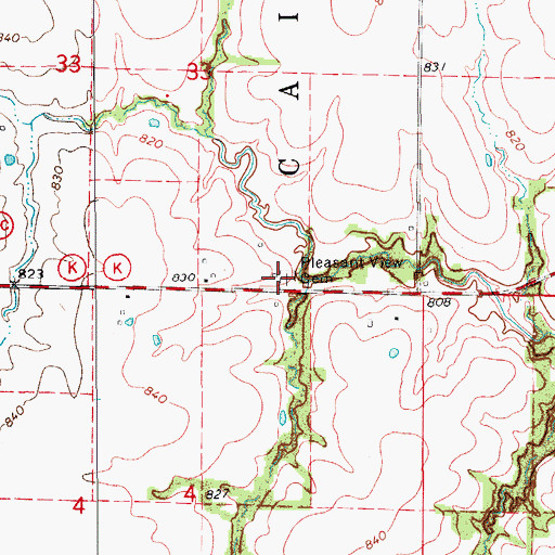 Topographic Map of Pleasant View Cemetery, MO