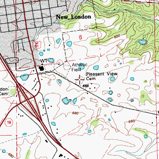 Topographic Map of Pleasant View Cemetery, MO