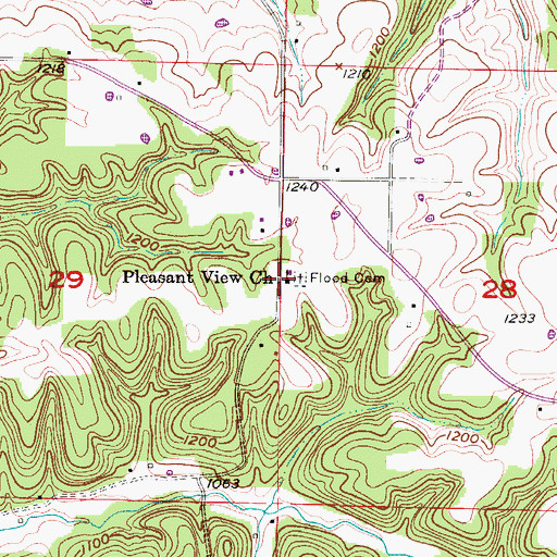Topographic Map of Pleasant View Church, MO