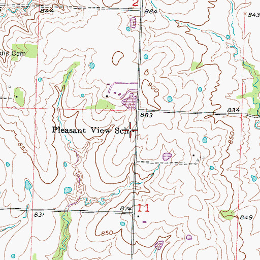 Topographic Map of Pleasant View School (historical), MO