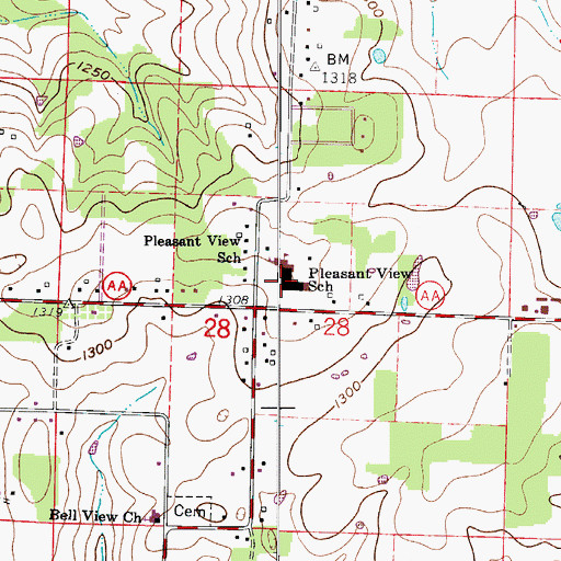 Topographic Map of Pleasant View School, MO