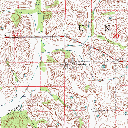 Topographic Map of Pleasantville Cemetery, MO