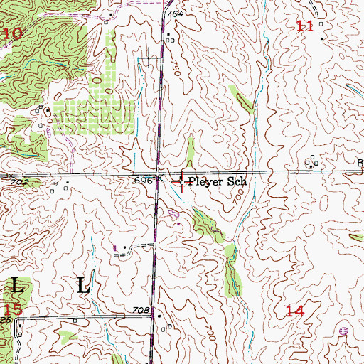 Topographic Map of Pleyer School, MO