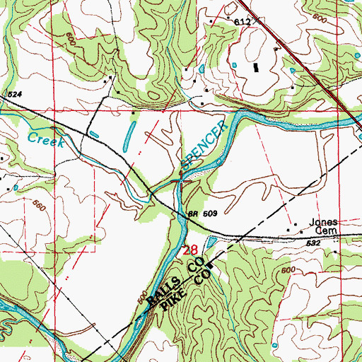 Topographic Map of Plum Creek, MO
