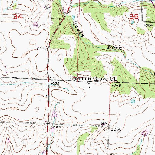 Topographic Map of Plum Grove Church, MO