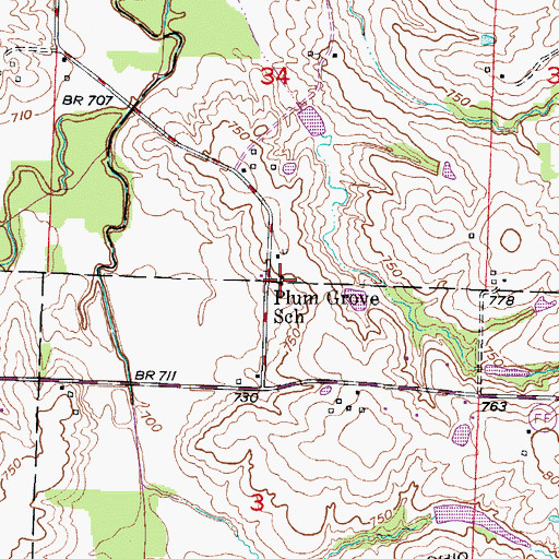 Topographic Map of Plum Grove School (historical), MO