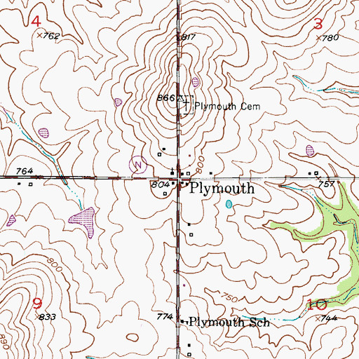 Topographic Map of Plymouth, MO