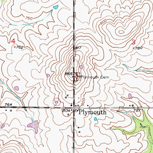 Topographic Map of Plymouth Cemetery, MO