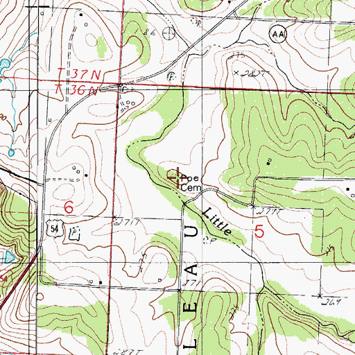 Topographic Map of Poe Cemetery, MO