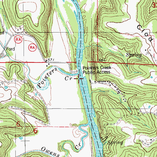 Topographic Map of Pointers Creek, MO