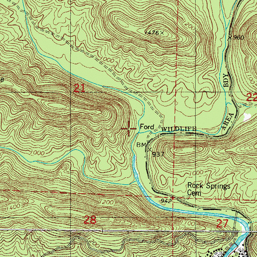Topographic Map of Long Creek, AR