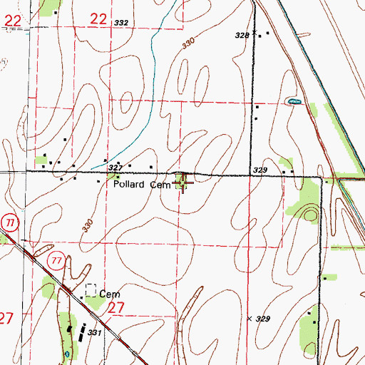 Topographic Map of Pollard Cemetery, MO