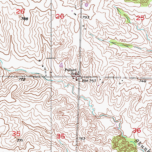 Topographic Map of Pollard School, MO