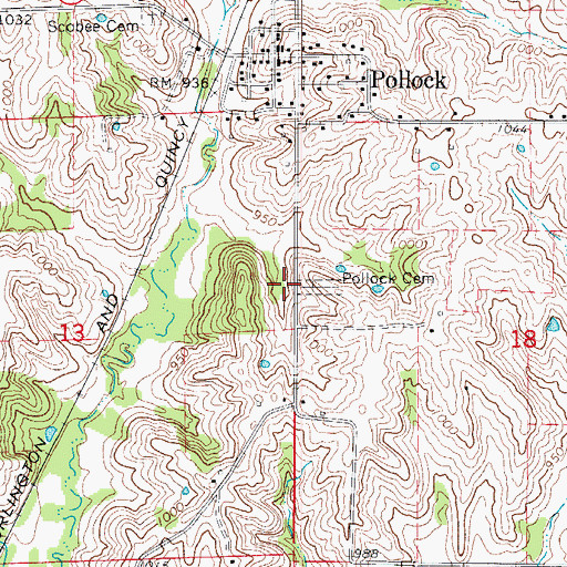 Topographic Map of Pollock Cemetery, MO