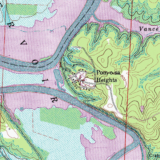 Topographic Map of Pom-o-sa Heights, MO