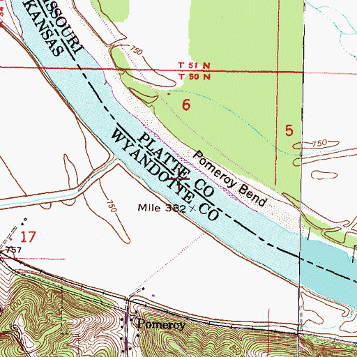 Topographic Map of Pomeroy Bend, MO