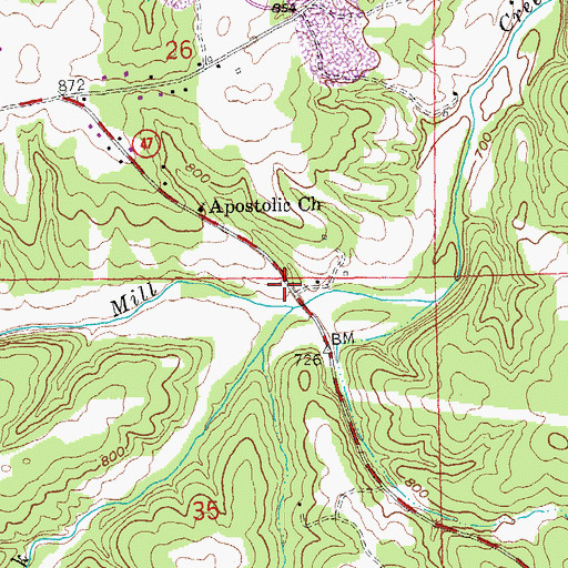 Topographic Map of Pond Creek, MO