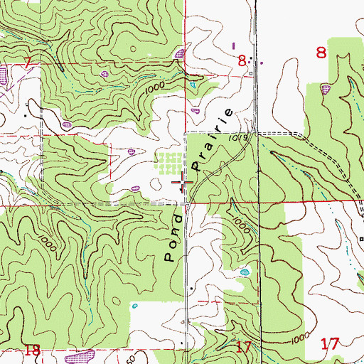 Topographic Map of Pond Prairie, MO