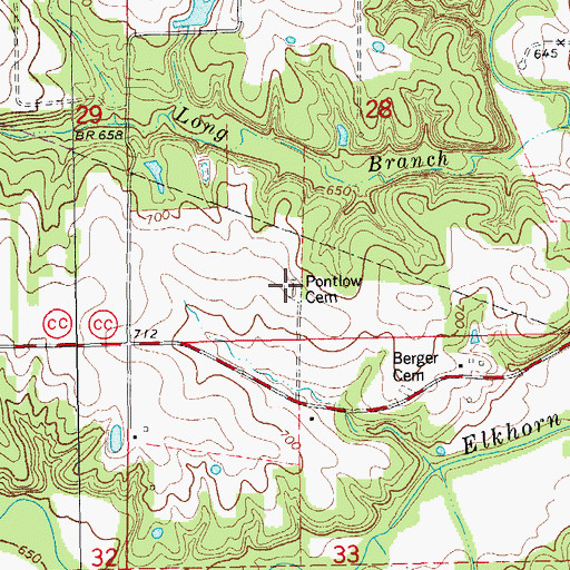 Topographic Map of Pontlow Cemetery, MO