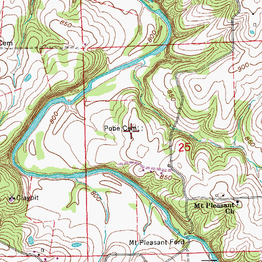 Topographic Map of Pope Cemetery, MO