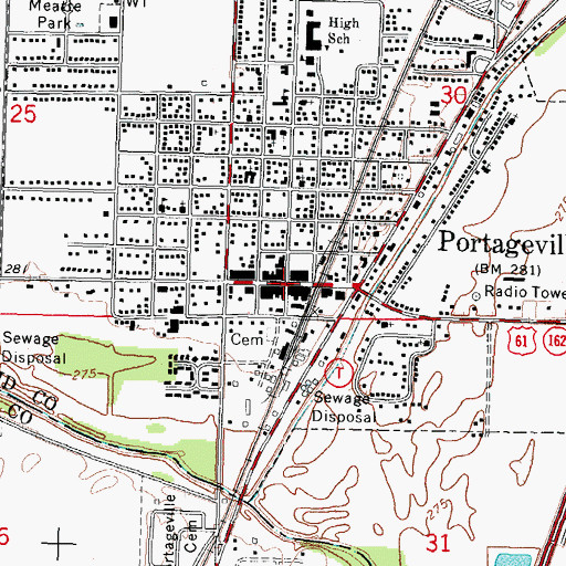Topographic Map of Portageville, MO