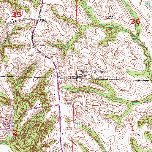 Topographic Map of Porter Chapel Cemetery, MO