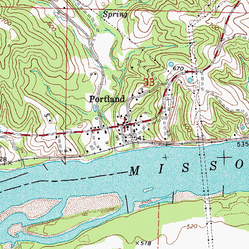 Topographic Map of Portland, MO