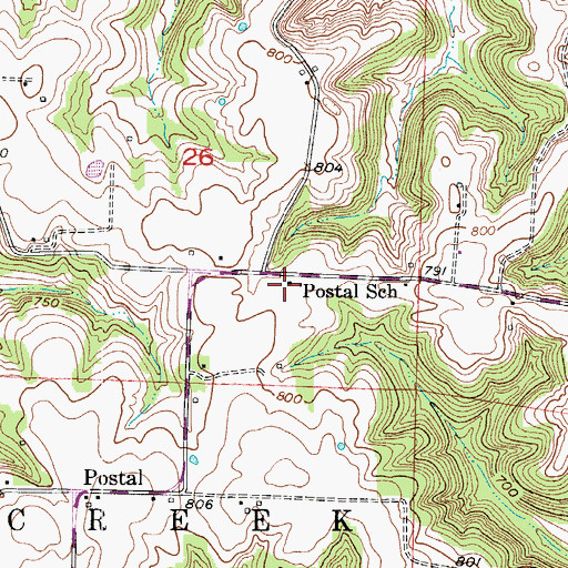 Topographic Map of Postal School, MO