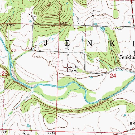 Topographic Map of Potter Cemetery, MO