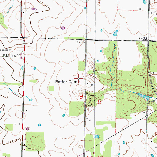 Topographic Map of Potter Cemetery, MO