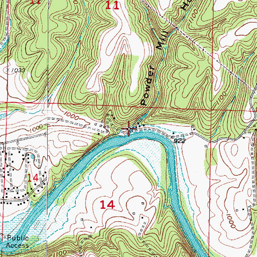 Topographic Map of Powder Mill Hollow, MO