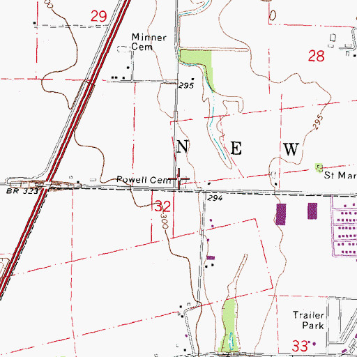 Topographic Map of Powell Cemetery, MO