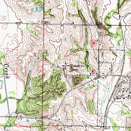 Topographic Map of Powersville Cemetery, MO