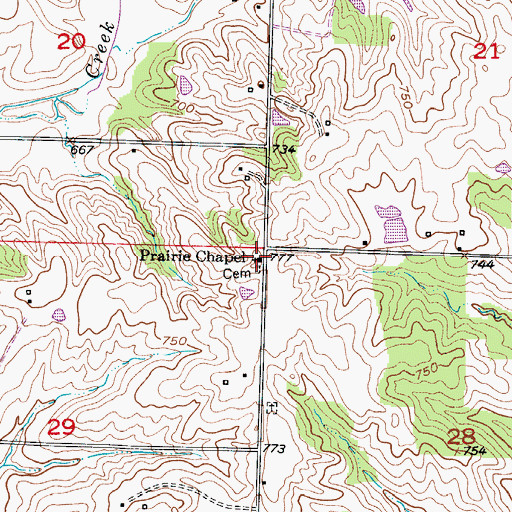 Topographic Map of Prairie Chapel, MO