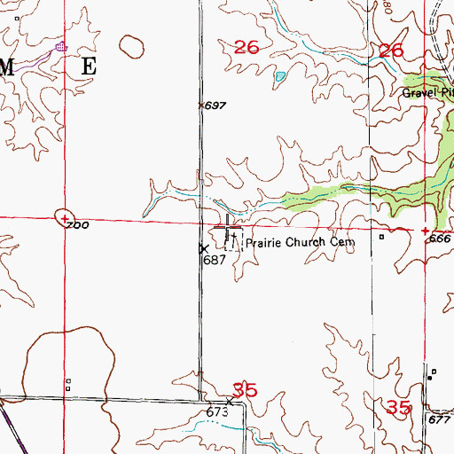 Topographic Map of Prairie Church Cemetery, MO