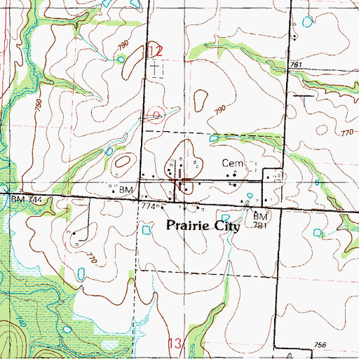 Topographic Map of Prairie City, MO