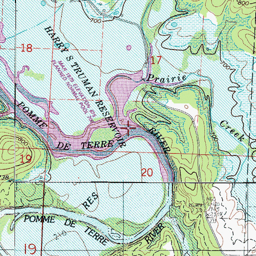 Topographic Map of Prairie Creek, MO