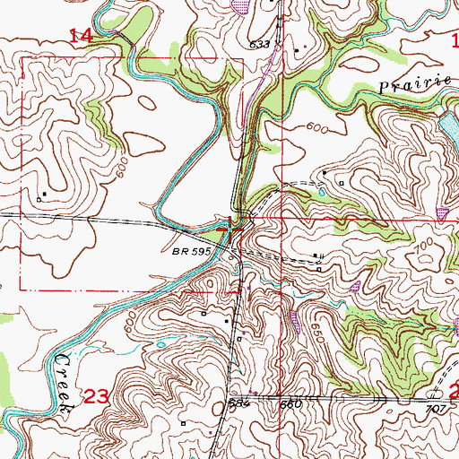 Topographic Map of Prairie Creek, MO