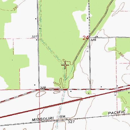 Topographic Map of Prairie Creek Ditch, MO