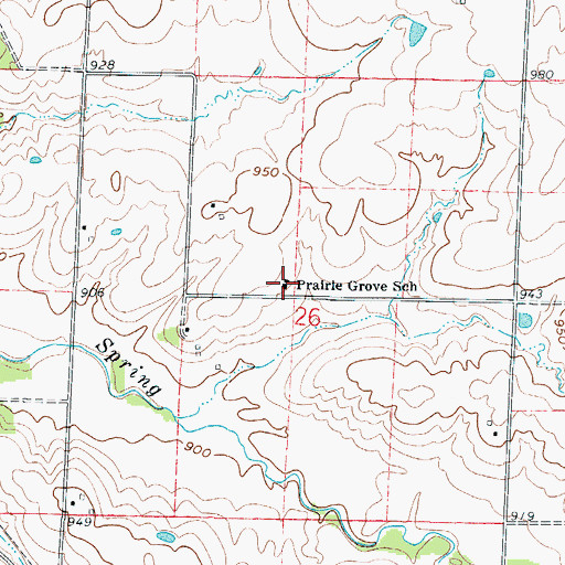 Topographic Map of Prairie Grove School, MO