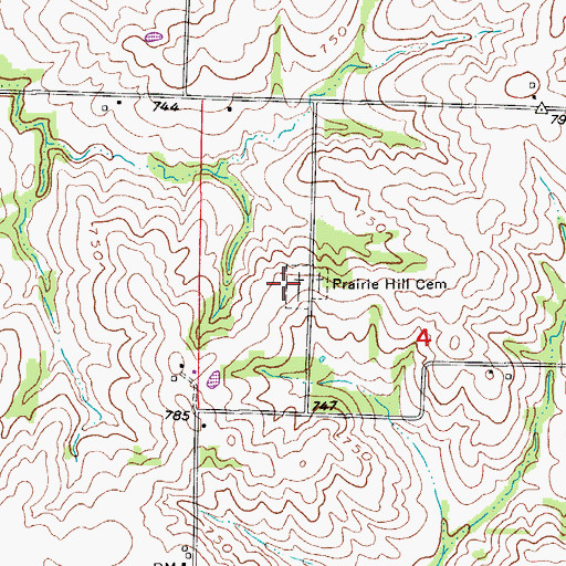 Topographic Map of Prairie Hill Cemetery, MO
