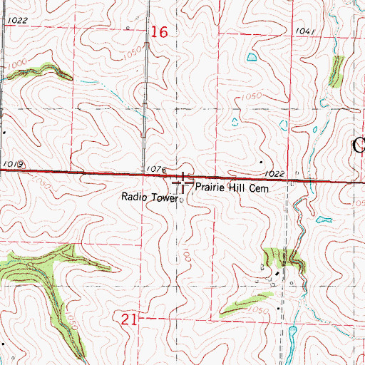 Topographic Map of Prairie Hill Cemetery, MO