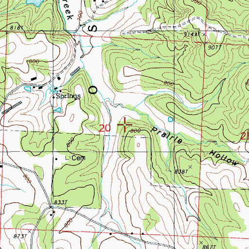 Topographic Map of Prairie Hollow, MO