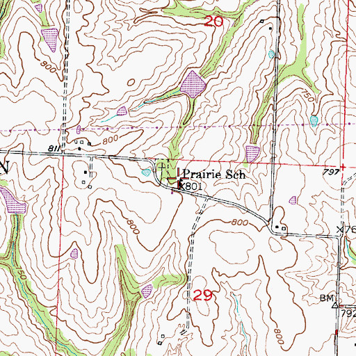 Topographic Map of Prairie School (historical), MO