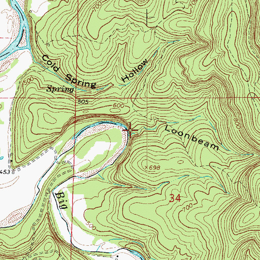 Topographic Map of Loonbeam Hollow, AR